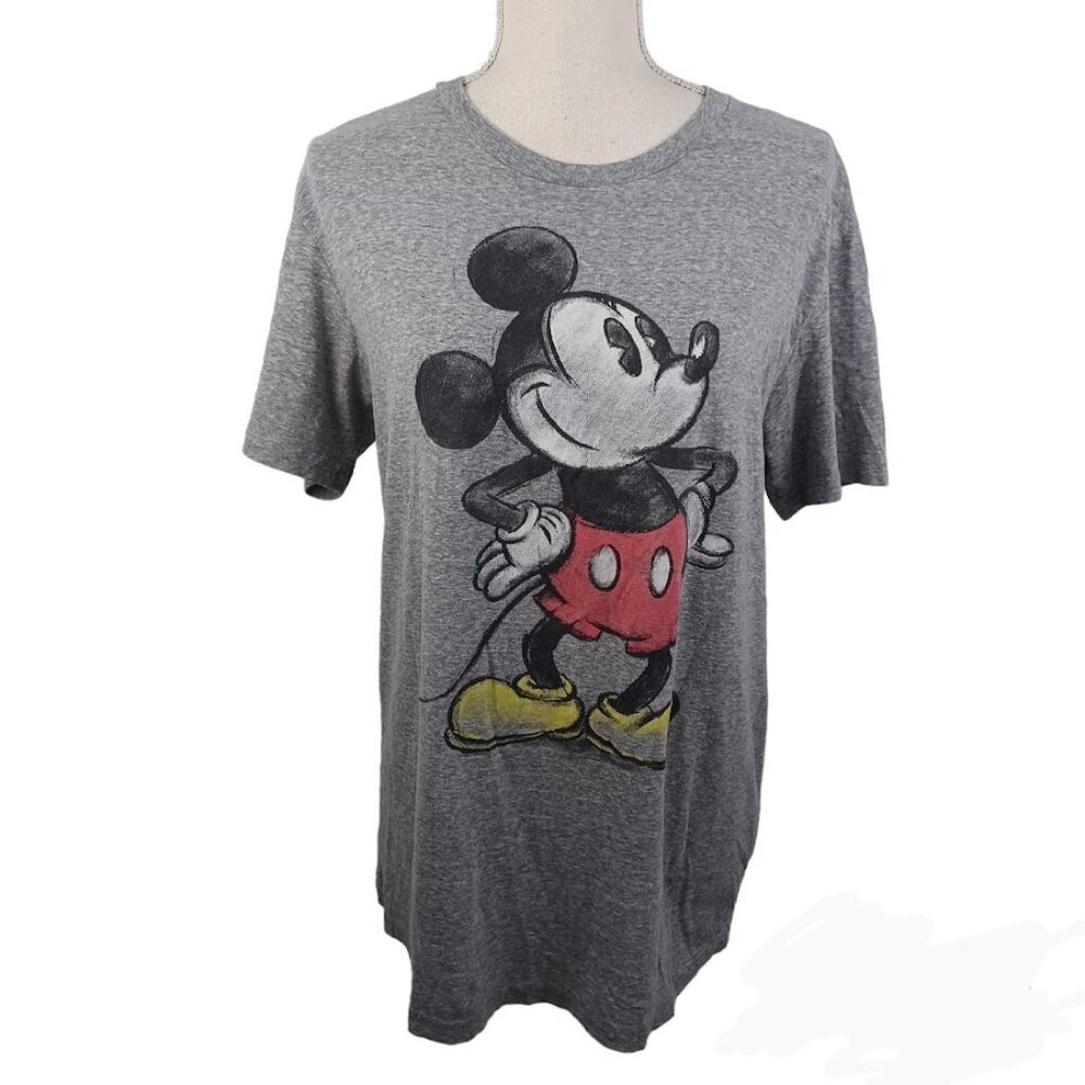 Disney Mickey Mouse Smiling Graphic T-Shirt Medium (38/40) Gray Short Sleeve Tee